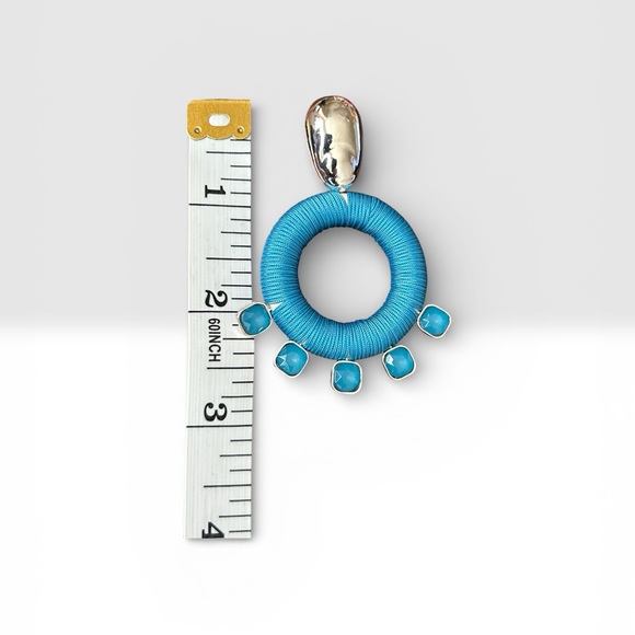 Turquoise Hoop Earrings with Silver Accents by Ashley Stewart - Picture 4 of 4